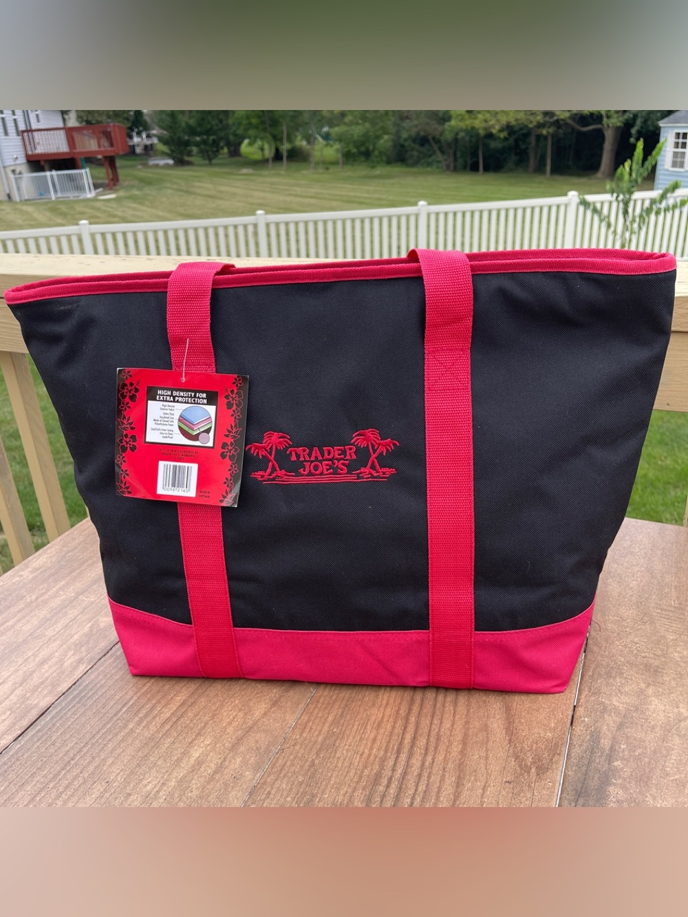 Trader Joe's Large Reusable Insulated Grocery Cooler Tote Bag Black Red